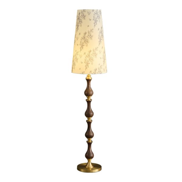 Traditional Vintage Printed Fabric Shade Copper Solid Wood Base 1-Light Standing Floor Lamp For Bedroom - Image 12