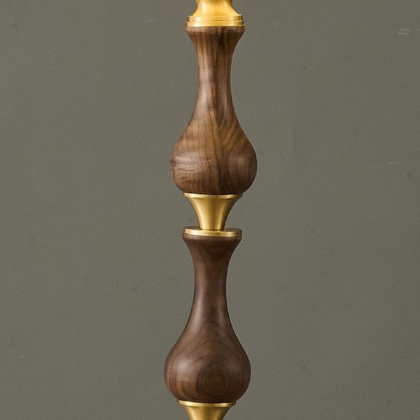 Traditional Vintage Printed Fabric Shade Copper Solid Wood Base 1-Light Standing Floor Lamp For Bedroom - Image 6