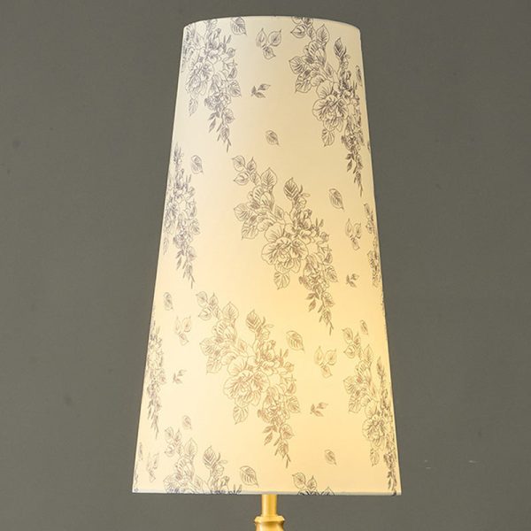 Traditional Vintage Printed Fabric Shade Copper Solid Wood Base 1-Light Standing Floor Lamp For Bedroom - Image 5