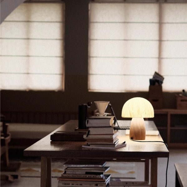 Traditional Japanese Handmade Paper Mushroom Shade Solid Wood 1-Light Table Lamp For Bedroom - Image 12