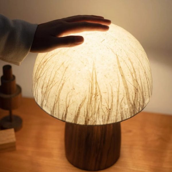 Traditional Japanese Handmade Paper Mushroom Shade Solid Wood 1-Light Table Lamp For Bedroom - Image 7