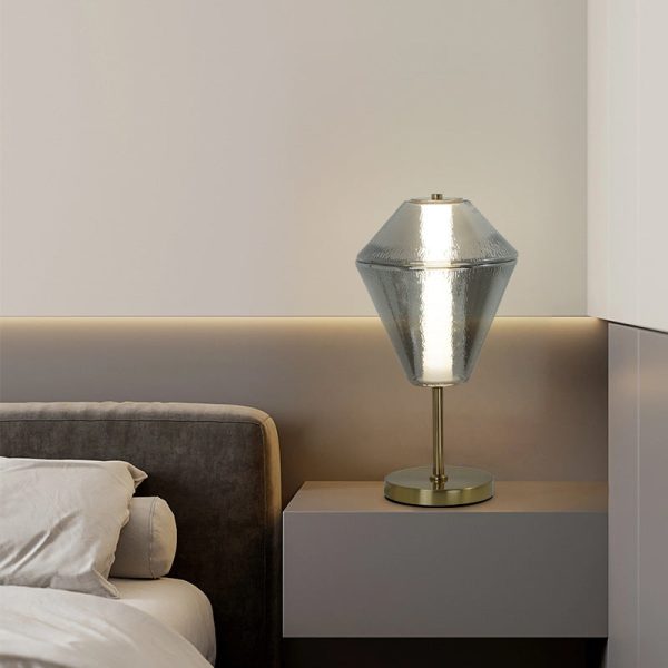 Contemporary Nordic Iron Geometric Cone-Stacked Water Ripple Glass LED Table Lamp For Bedroom - Image 3