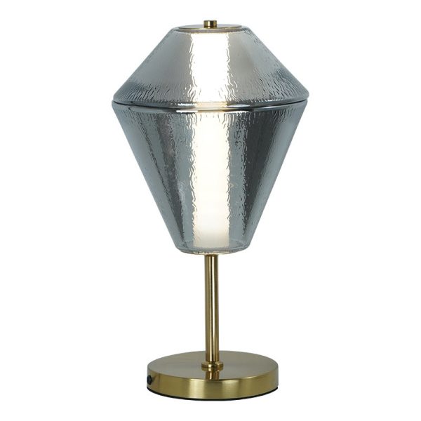 Contemporary Nordic Iron Geometric Cone-Stacked Water Ripple Glass LED Table Lamp For Bedroom - Image 10