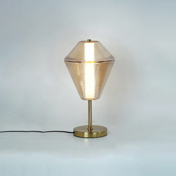 Contemporary Nordic Iron Geometric Cone-Stacked Water Ripple Glass LED Table Lamp For Bedroom - Image 8