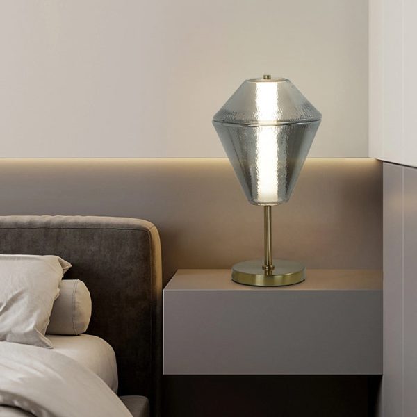 Contemporary Nordic Iron Geometric Cone-Stacked Water Ripple Glass LED Table Lamp For Bedroom - Image 7