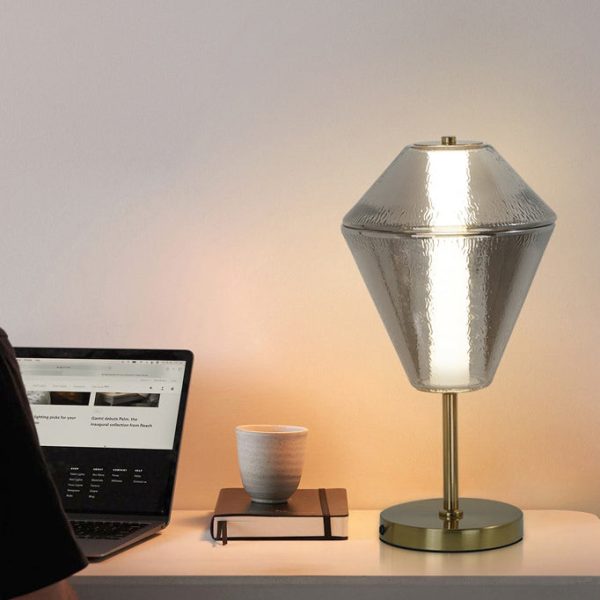 Contemporary Nordic Iron Geometric Cone-Stacked Water Ripple Glass LED Table Lamp For Bedroom - Image 2