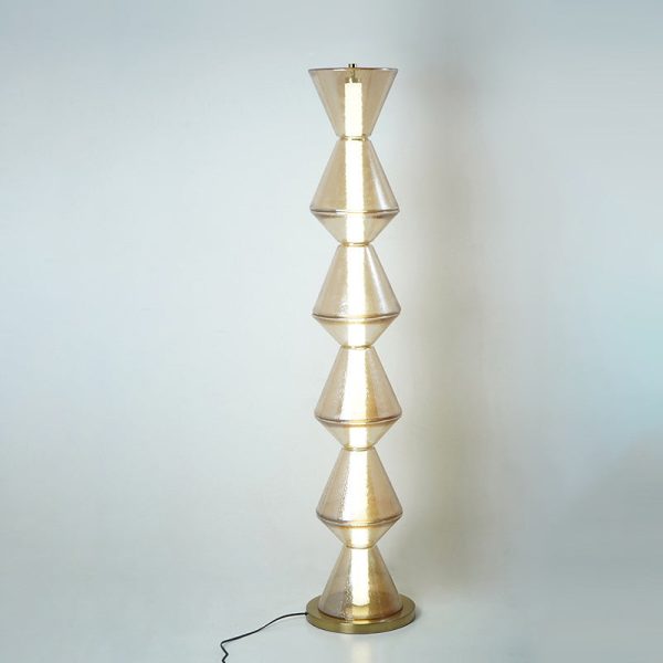 Contemporary Nordic Iron Geometric Cone-Stacked Water Ripple Glass LED Standing Floor Lamp For Bedroom - Image 3