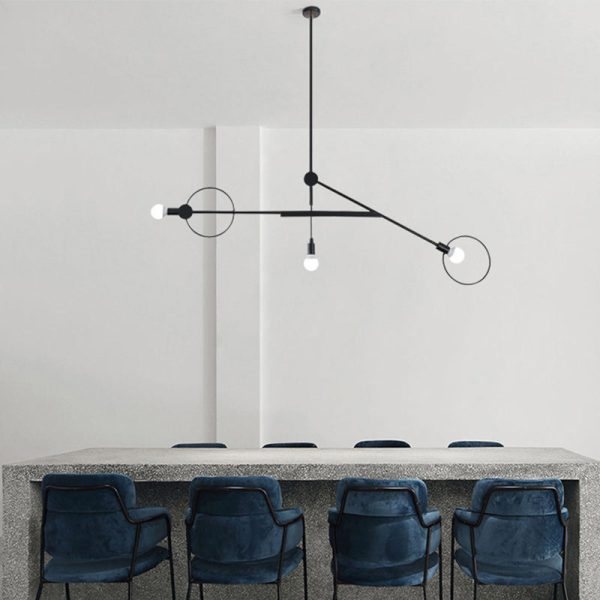 Contemporary Scandinavian Iron Long Rod 3-Light Island Light Chandelier For Living Room - Image 7
