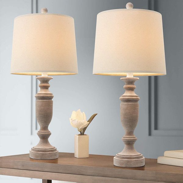 Modern Eclectic Fabric Round Shade Solid Wood 1-Light Table Lamp For Bedroom - Image 2