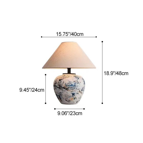 Traditional Japanese Fabric Tapered Shade Handmade Ceramic Jar 1-Light Table Lamp For Bedroom - Image 4
