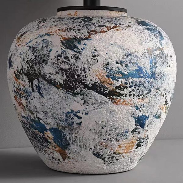 Traditional Japanese Fabric Tapered Shade Handmade Ceramic Jar 1-Light Table Lamp For Bedroom - Image 5