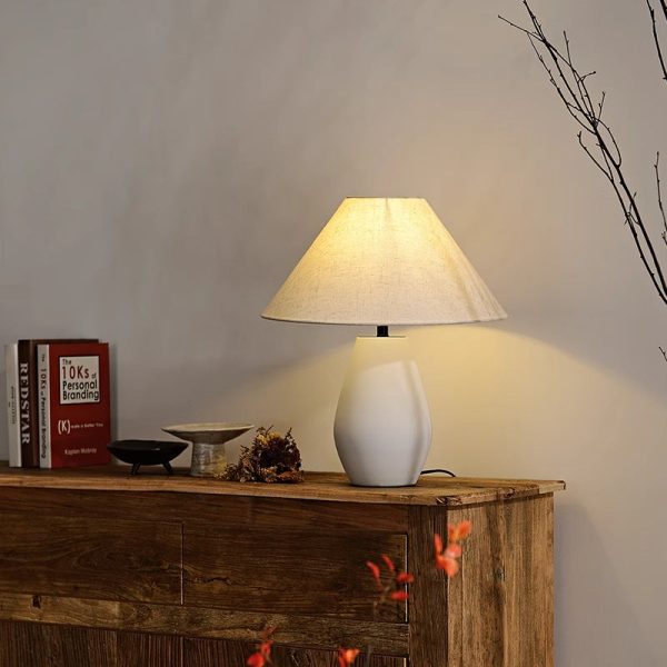 Traditional Vintage Fabric Tapered Shade Ceramic Bottle Base 1-Light Table Lamp For Bedroom