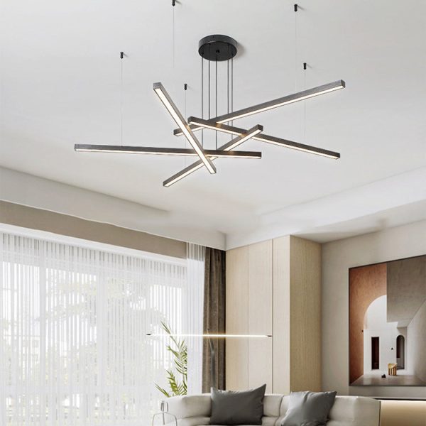 Contemporary Luxury Geometric Intersecting Long Strip Aluminum Acrylic LED Chandelier For Living Room
