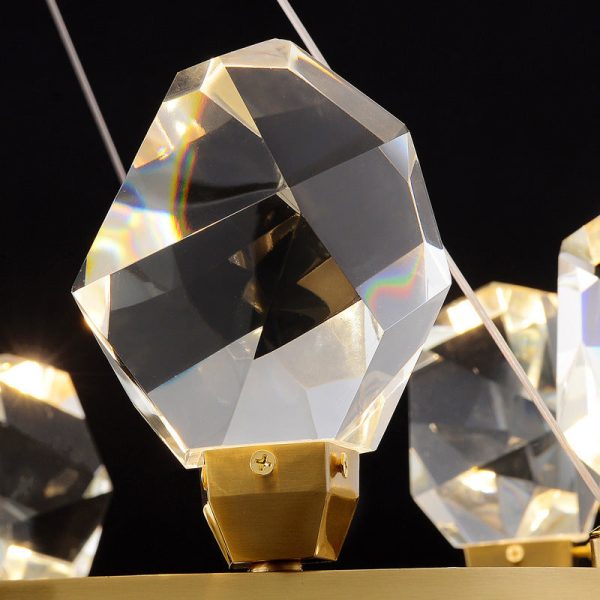 Contemporary Luxury Round Brass Frame Crystal Stone Shade 10-Light Chandelier For Living Room - Image 8