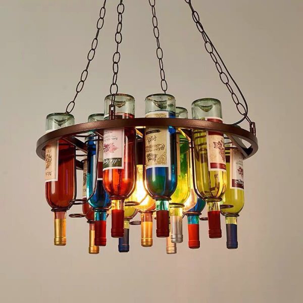 Contemporary Creative Iron Colorful Wine Bottle Glass Shade 1/3/4/5-Light Chandelier Island Light For Bar - Image 19