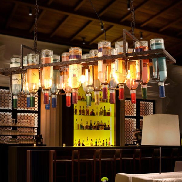 Contemporary Creative Iron Colorful Wine Bottle Glass Shade 1/3/4/5-Light Chandelier Island Light For Bar - Image 11