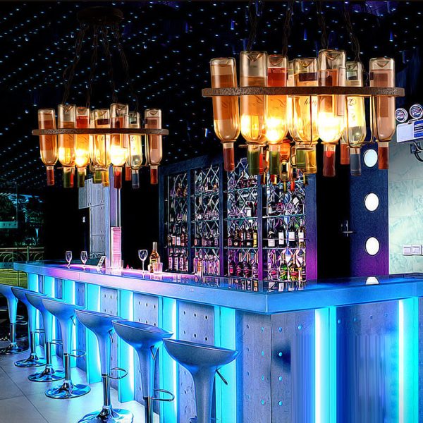 Contemporary Creative Iron Colorful Wine Bottle Glass Shade 1/3/4/5-Light Chandelier Island Light For Bar - Image 2