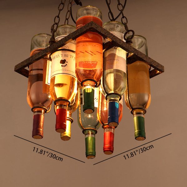 Contemporary Creative Iron Colorful Wine Bottle Glass Shade 1/3/4/5-Light Chandelier Island Light For Bar - Image 4