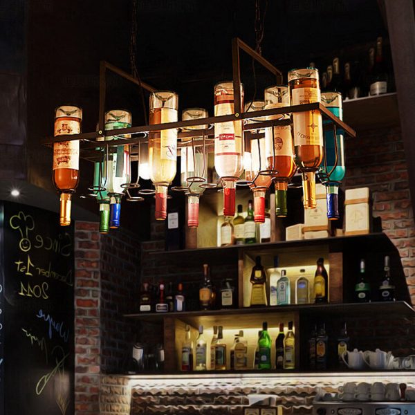 Contemporary Creative Iron Colorful Wine Bottle Glass Shade 1/3/4/5-Light Chandelier Island Light For Bar - Image 13