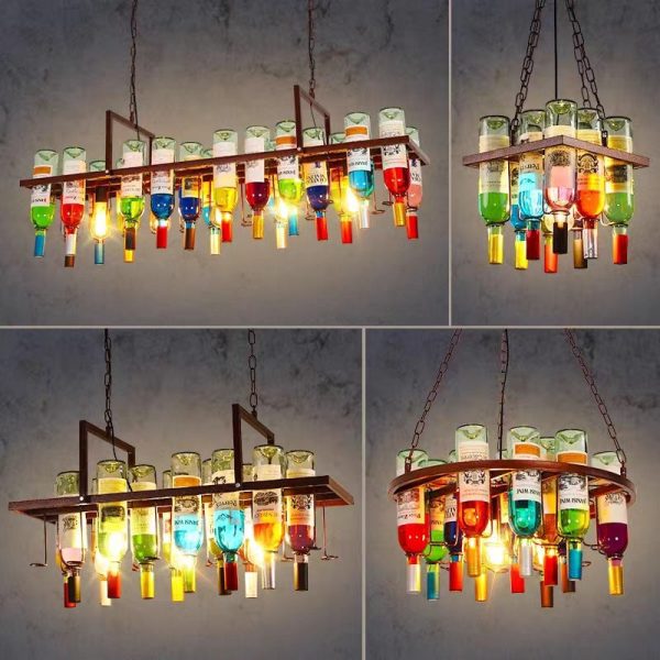 Contemporary Creative Iron Colorful Wine Bottle Glass Shade 1/3/4/5-Light Chandelier Island Light For Bar - Image 16