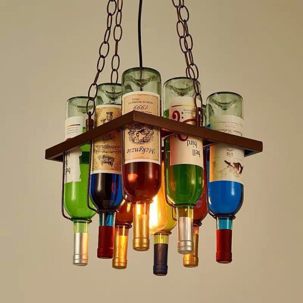 Contemporary Creative Iron Colorful Wine Bottle Glass Shade 1/3/4/5-Light Chandelier Island Light For Bar - Image 20