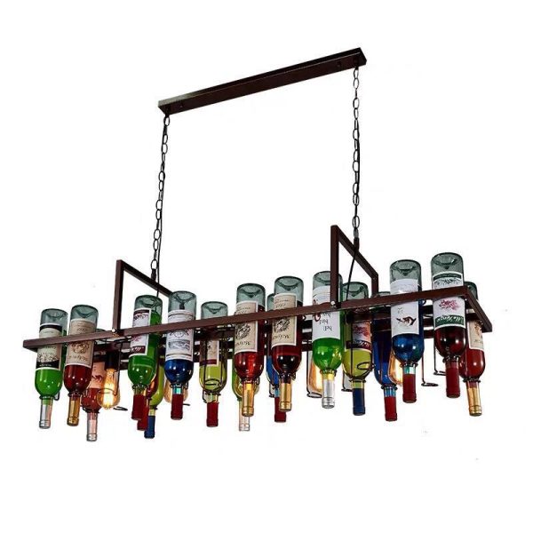 Contemporary Creative Iron Colorful Wine Bottle Glass Shade 1/3/4/5-Light Chandelier Island Light For Bar - Image 22