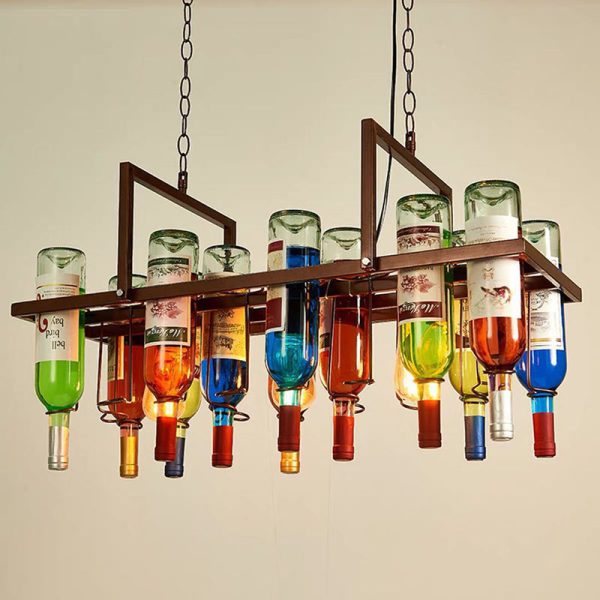 Contemporary Creative Iron Colorful Wine Bottle Glass Shade 1/3/4/5-Light Chandelier Island Light For Bar - Image 21