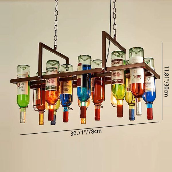 Contemporary Creative Iron Colorful Wine Bottle Glass Shade 1/3/4/5-Light Chandelier Island Light For Bar - Image 6