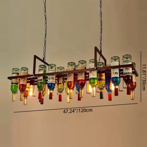 Contemporary Creative Iron Colorful Wine Bottle Glass Shade 1/3/4/5-Light Chandelier Island Light For Bar - Image 7