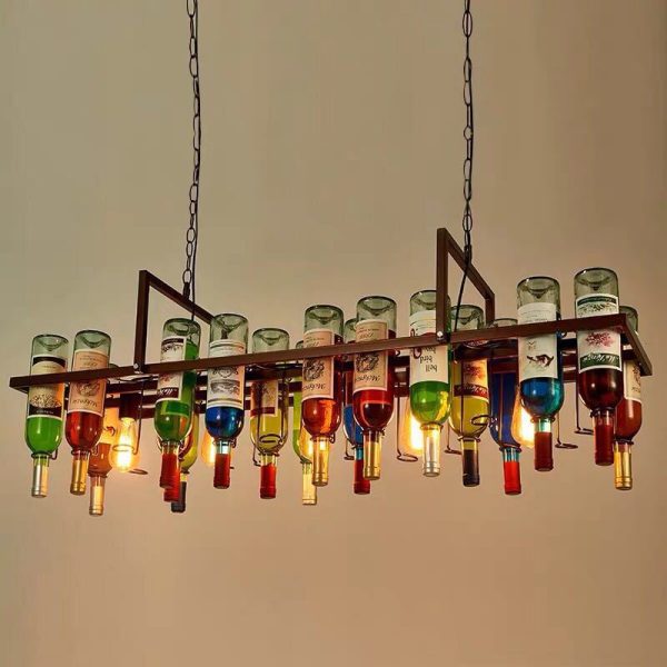Contemporary Creative Iron Colorful Wine Bottle Glass Shade 1/3/4/5-Light Chandelier Island Light For Bar - Image 18