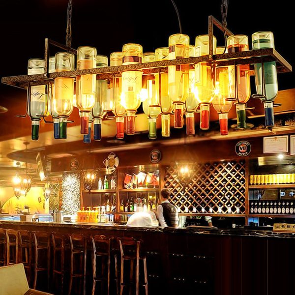 Contemporary Creative Iron Colorful Wine Bottle Glass Shade 1/3/4/5-Light Chandelier Island Light For Bar - Image 9