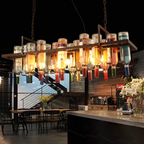 Contemporary Creative Iron Colorful Wine Bottle Glass Shade 1/3/4/5-Light Chandelier Island Light For Bar - Image 12
