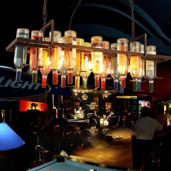 Contemporary Creative Iron Colorful Wine Bottle Glass Shade 1/3/4/5-Light Chandelier Island Light For Bar - Image 10