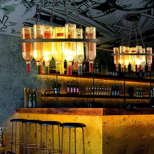 Contemporary Creative Iron Colorful Wine Bottle Glass Shade 1/3/4/5-Light Chandelier Island Light For Bar - Image 3