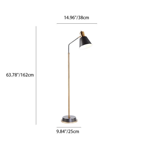 Contemporary Scandinavian Hardware Conical Shade 1-Light Standing Floor Lamp For Bedroom - Image 3