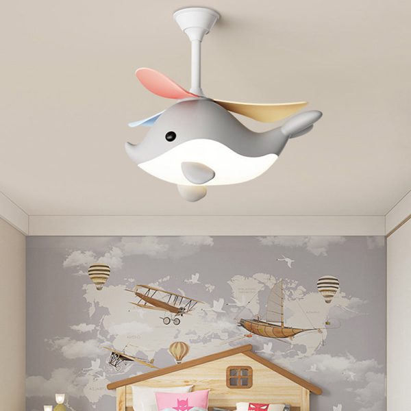 Contemporary Scandinavian Cartoon Whale Plane Iron Acrylic Shade ABS Fan LED Downrods Ceiling Fan Light For Bedroom - Image 9
