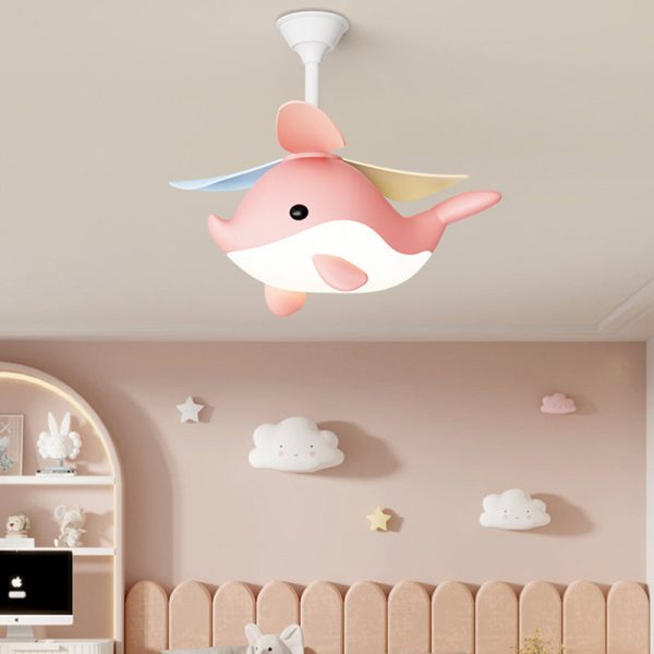 Contemporary Scandinavian Cartoon Whale Plane Iron Acrylic Shade ABS Fan LED Downrods Ceiling Fan Light For Bedroom - Image 2