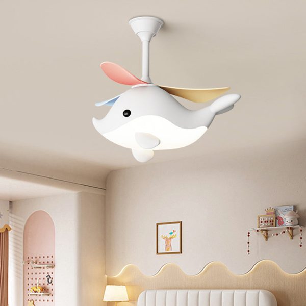 Contemporary Scandinavian Cartoon Whale Plane Iron Acrylic Shade ABS Fan LED Downrods Ceiling Fan Light For Bedroom - Image 8