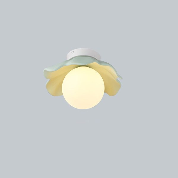 Traditional French Resin Flower PE Ball Shade 1-Light Semi-Flush Mount Ceiling Light For Living Room - Image 19