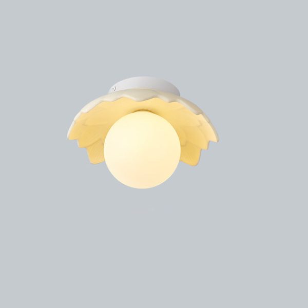 Traditional French Resin Flower PE Ball Shade 1-Light Semi-Flush Mount Ceiling Light For Living Room - Image 22