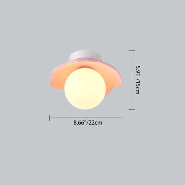 Traditional French Resin Flower PE Ball Shade 1-Light Semi-Flush Mount Ceiling Light For Living Room - Image 5