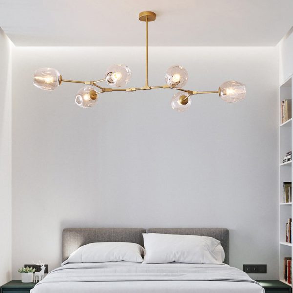 Contemporary Mid-Century Iron Branch Glass Cup Shade 6/7-Light Chandeliers For Living Room