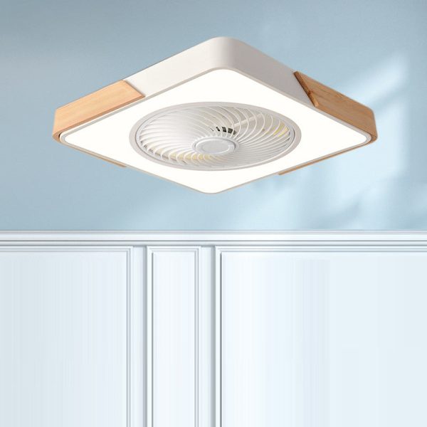 Contemporary Scandinavian Round Iron Solid Wood LED Silent Semi-Flush Mount Ceiling Fan Light For Bedroom - Image 17