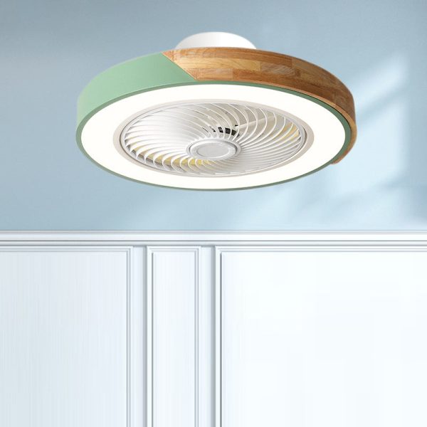 Contemporary Scandinavian Round Iron Solid Wood LED Silent Semi-Flush Mount Ceiling Fan Light For Bedroom - Image 26