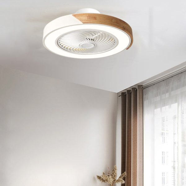 Contemporary Scandinavian Round Iron Solid Wood LED Silent Semi-Flush Mount Ceiling Fan Light For Bedroom - Image 8