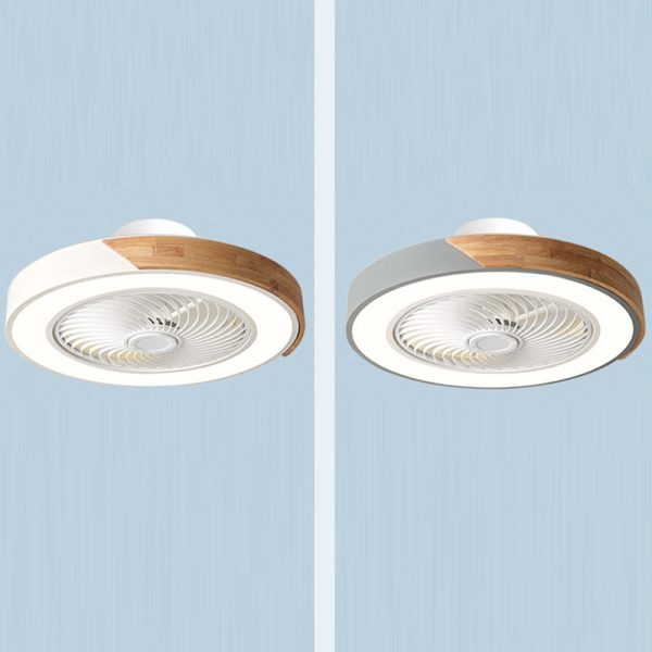Contemporary Scandinavian Round Iron Solid Wood LED Silent Semi-Flush Mount Ceiling Fan Light For Bedroom - Image 27