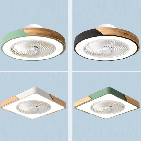 Contemporary Scandinavian Round Iron Solid Wood LED Silent Semi-Flush Mount Ceiling Fan Light For Bedroom - Image 28