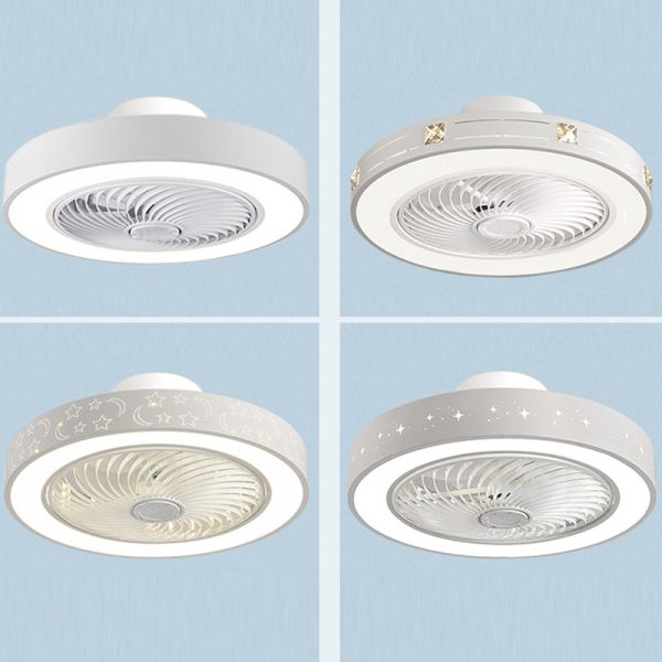 Contemporary Scandinavian Round Iron Solid Wood LED Silent Semi-Flush Mount Ceiling Fan Light For Bedroom - Image 29