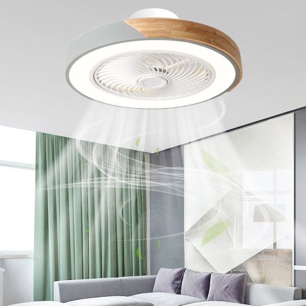 Contemporary Scandinavian Round Iron Solid Wood LED Silent Semi-Flush Mount Ceiling Fan Light For Bedroom - Image 11