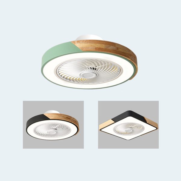 Contemporary Scandinavian Round Iron Solid Wood LED Silent Semi-Flush Mount Ceiling Fan Light For Bedroom - Image 30